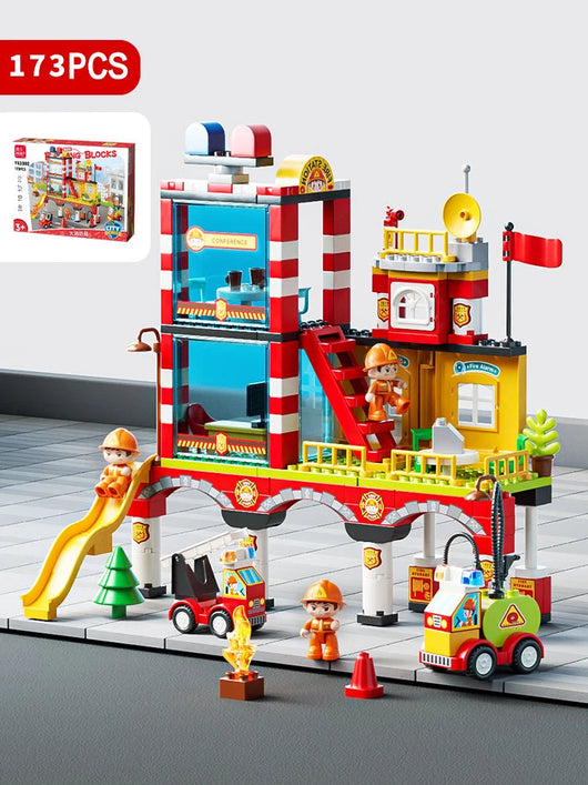 City Police & Fire Truck Building Blocks Set