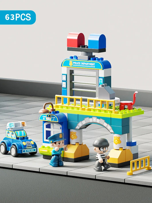 City Police & Fire Truck Building Blocks Set 63Pcs with box