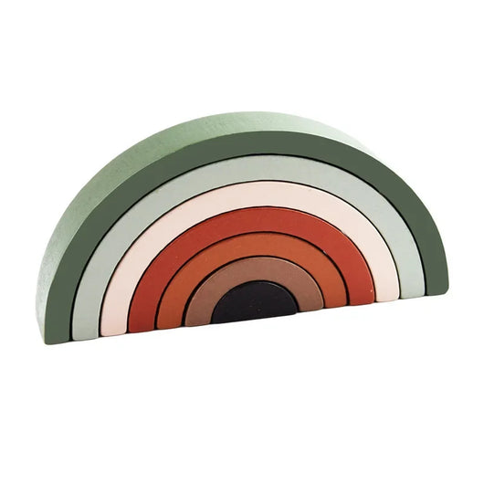 Montessori Rainbow Stacking Arches - Wooden Blocks Green Brown