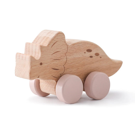Wooden Dinosaur Car Teether Toy Triceratops