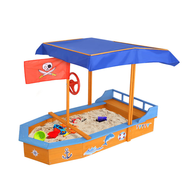 Wooden Boat Sandpit with Canopy