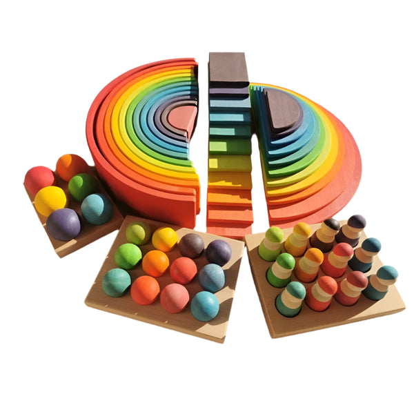 Montessori Rainbow Stacking Arches | Large Lime Wood Set