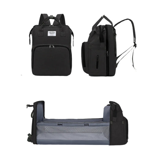 Baby Foldable Bed Diaper Bag with Changing Station black